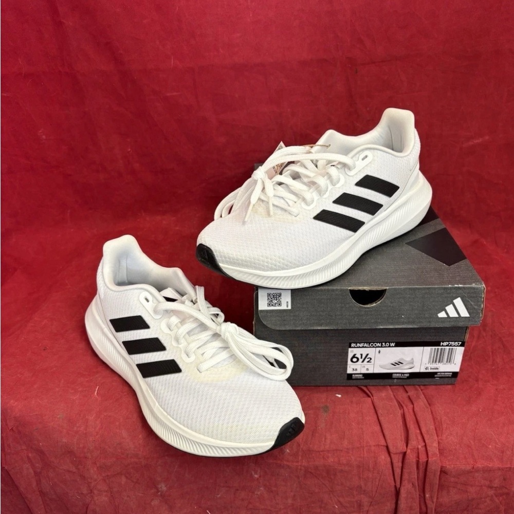 Adidas White Running Shoes with Black Stripes